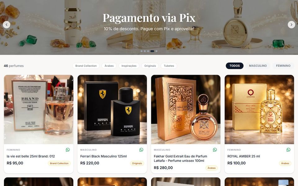 Captura de tela do site Mundo dos Perfumes