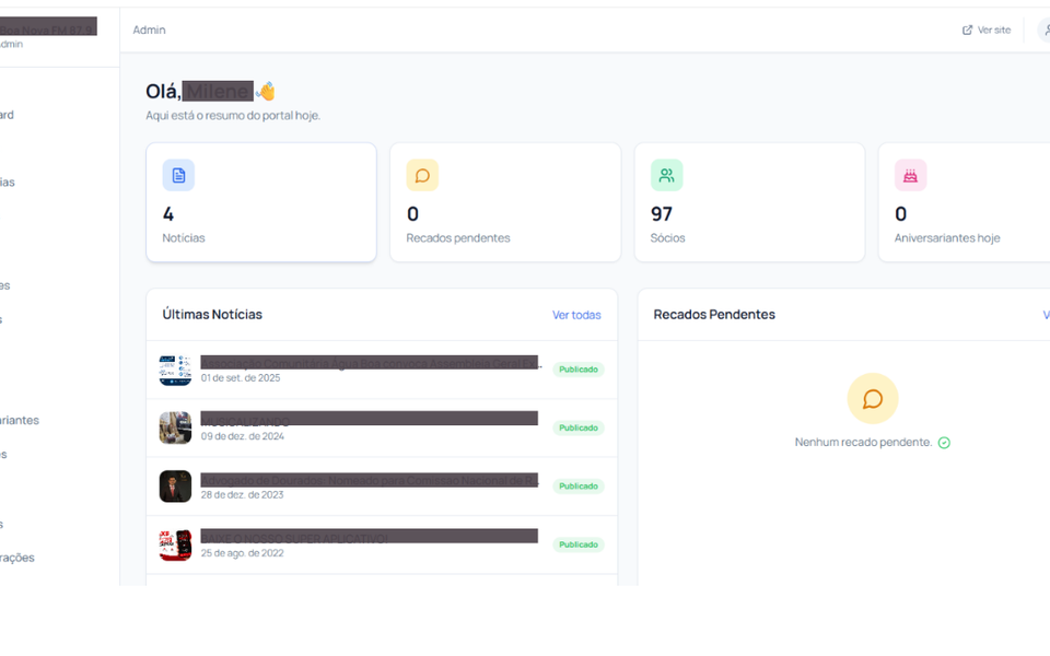 Captura de tela do sistema Painel Admin