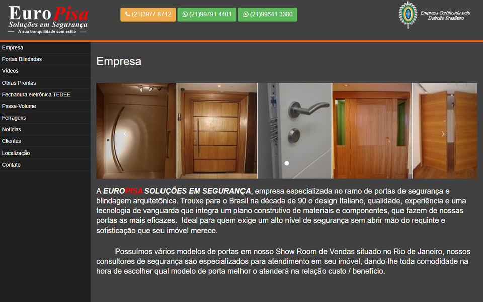 Captura de tela do site EuroPisa Soluções em Segurança