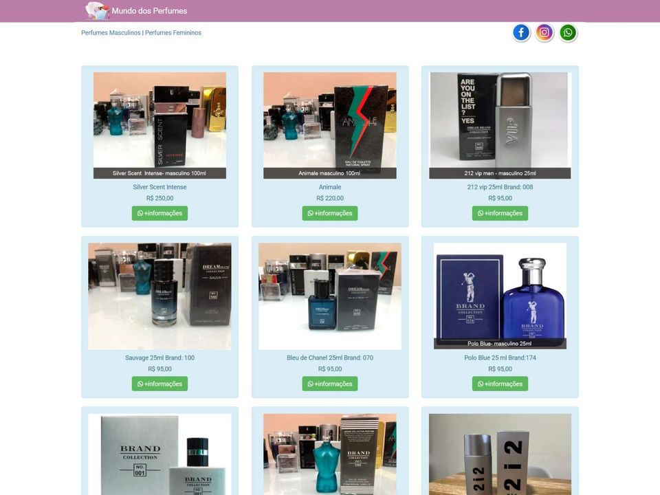 Mundo dos Perfumes — site antes da modernização