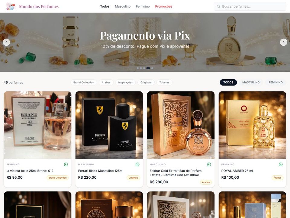 Mundo dos Perfumes — site depois da modernização